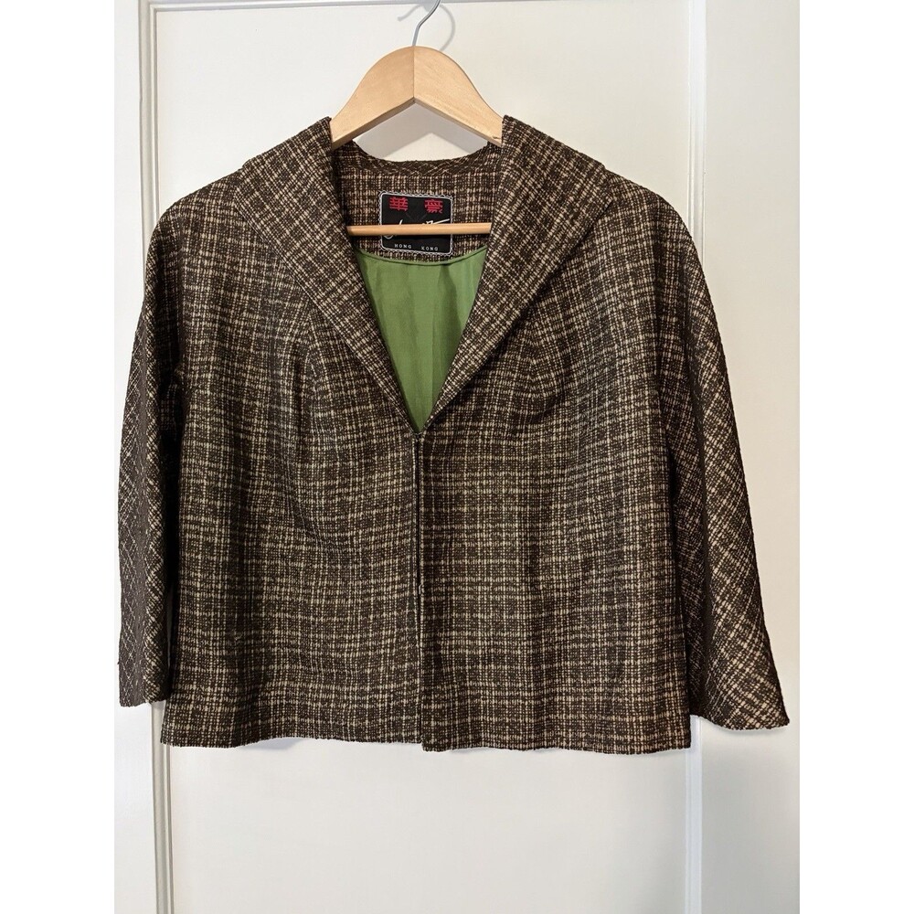 Vintage 60s 70s Hoover Cropped Blazer Brown Tweed Textured Hong Kong Mod Jacket